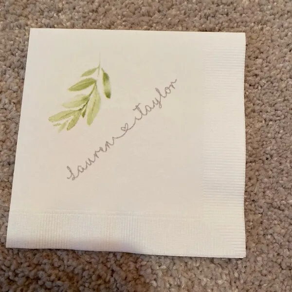 50PCS  Personalized Greenery Wedding Cocktail Napkins, 3 Ply White Beverage Napkins For Your Party, Luncheon Napkins also Availa