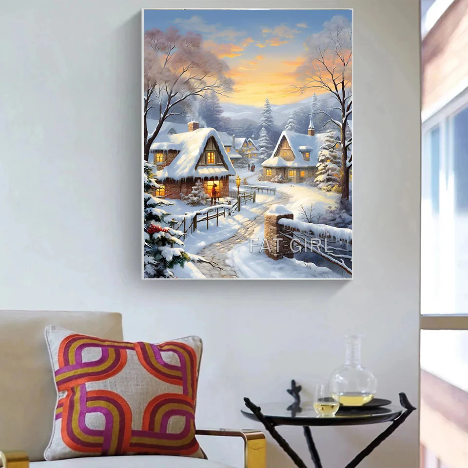 5d Diamond Painting Complete Kit Winter Snow Landscape Full Square Round Mosaic House Diy Diamond Embroidery Home Decoration A05