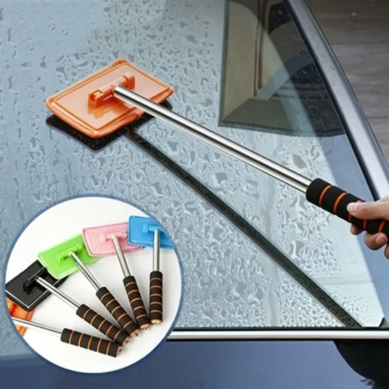 Telescopic Car Window Cleaning Brush 180° Rotatable Head Non‑slip Sponge Grip Auto Windshield Fog Dust Stain Remover
