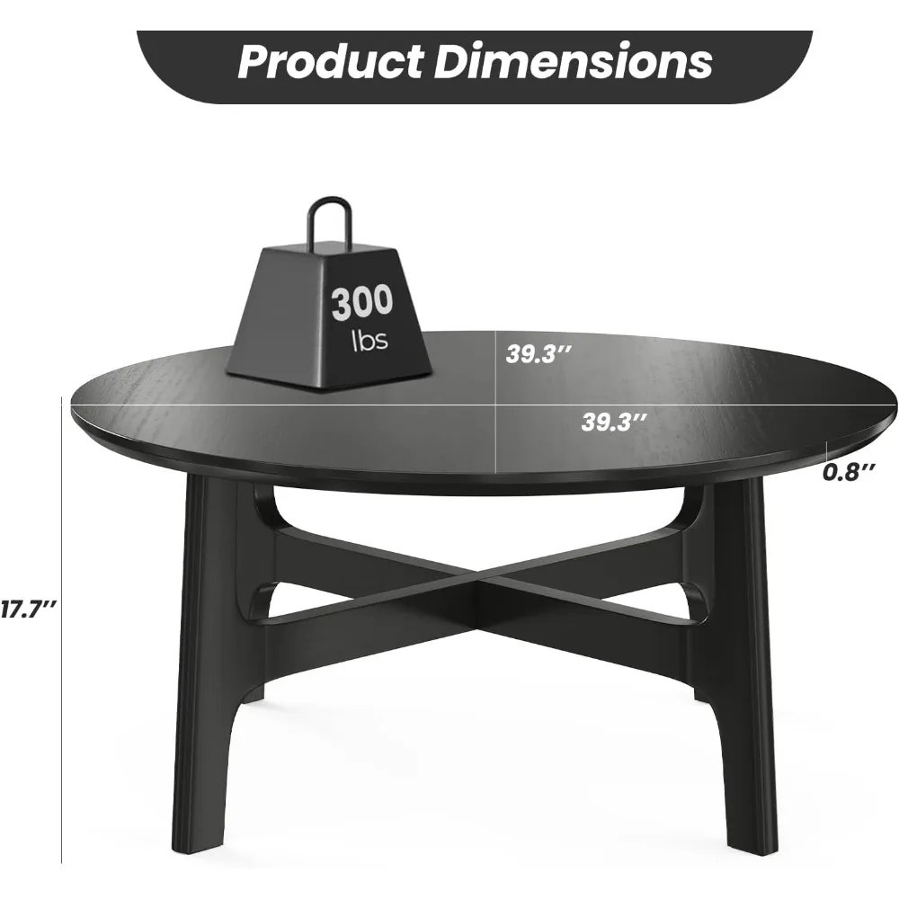 Table basse ronde en bois pour salon, tables basses noires, table d'appoint, 39 po