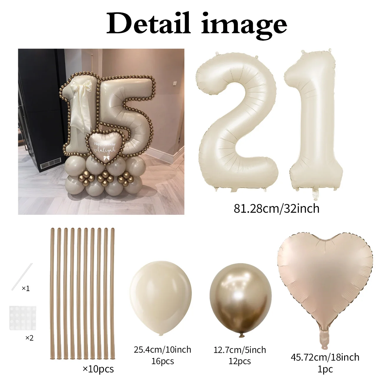 Cremeweißes digitales Säulenballon-Set, 101,6 cm, großer digitaler Ballon, Liebe, Aluminiumfolie, Ballon, Geburtstag, Jahrestag, Dekoration – Detail 11