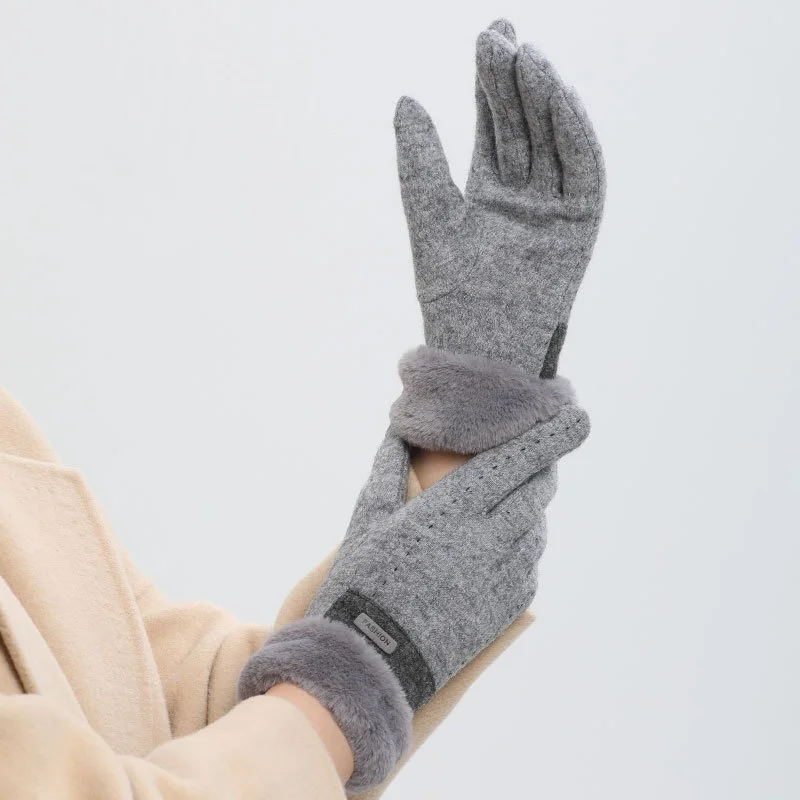 Gants en laine coupe-vent à écran tactile pour femmes, gants de conduite chauds, double optique, peluche, doigt complet, mode féminine, automne,