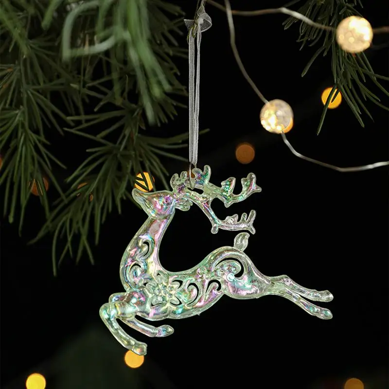 Deer Ornaments For Christmas Tree White Snow Flakes Ornaments 2D Sparkly Iridescent Acrylic Decorative Parties Decor Christmas