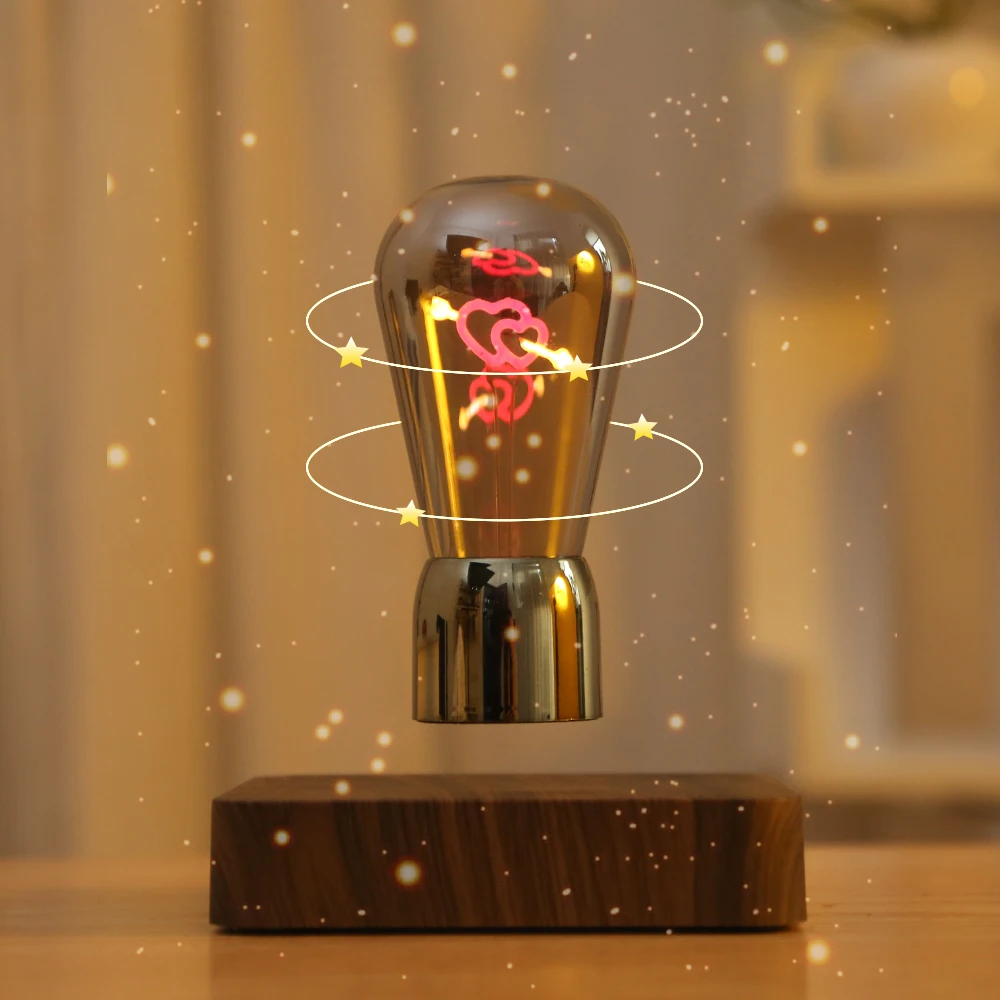 

Модный минималистичный окружающий светильник со стрелками и сердечками, теплый светодиодный темный деревянный светильник с магнитной левитацией, плавающий ночник для спальни