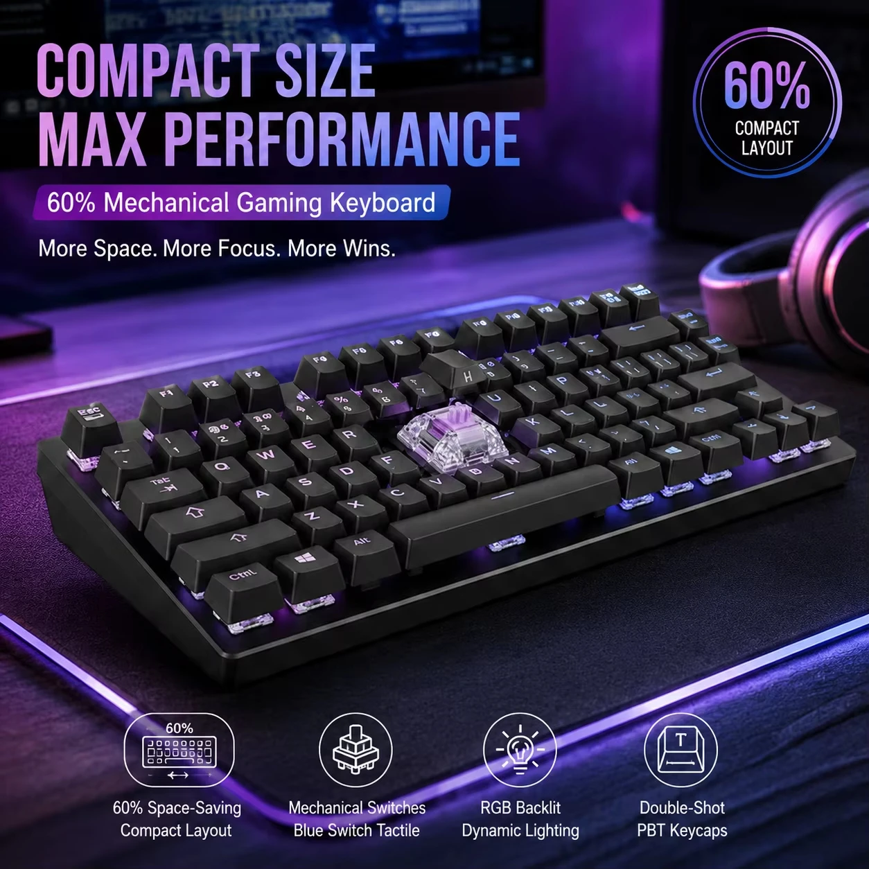 AULA WIN60 Wired Mechanical Gaming Keyboard,High Performance Magnetic Shaft RGB Backlit Keyboard For PC Programming/Gaming