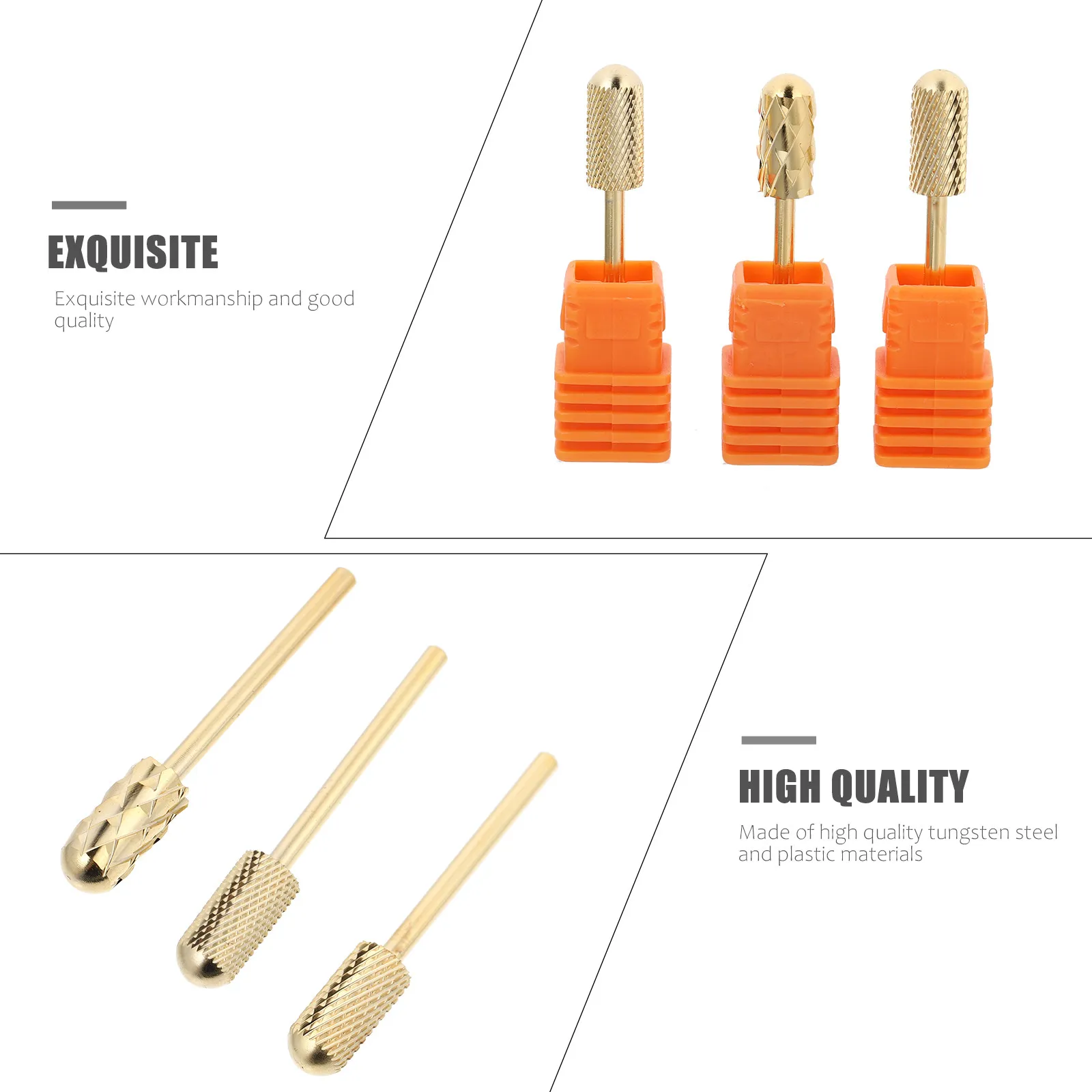 3Pcs Professional Nail Drill Bits Set Manicure Pedicure File Bit Kit Tungsten Steel Safety Smooth Round Head for Gel Acrylic