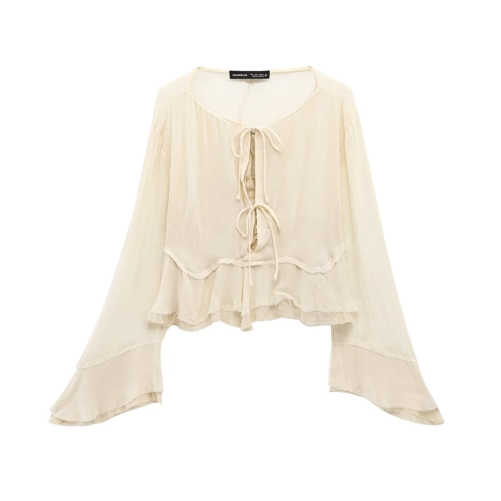 Langarm-Shirt für Damen, Sommer, neuer Stil, süßes und jugendliches Temperament, Schnürung, Sonnenschutz, kleine Strickjacke