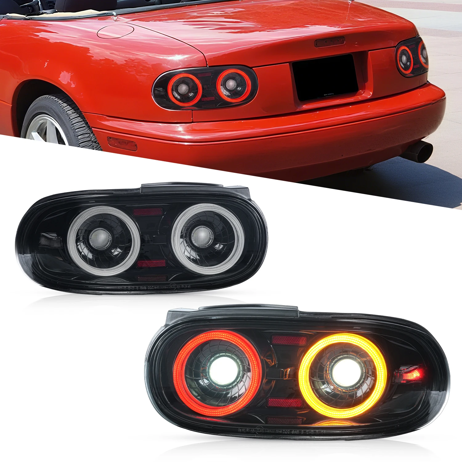 2pcs LED Tail Lights For Mazda MX-5 NA 1989-1997 NA Rear Brake Reverse Tail Lamp Assembly Dynamic Turn Signal Plug and Play