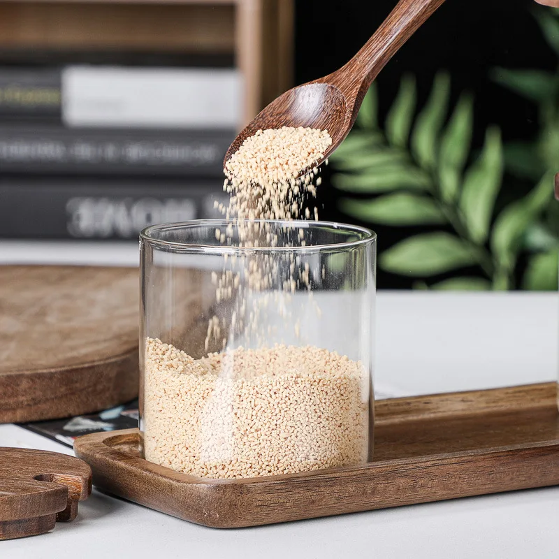 Kitchen Seasoning Jar Pepper Spice Glass Bottle Food Storage Container Grains Sugar Jar with Wooden Lid Kitchen Salt Jars