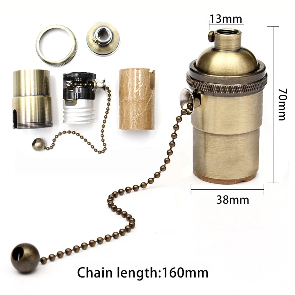 Vintage Edison E27 Lamp Holder Zipper Switch  Led Light Base Gold/silver/bronze Lamp Head Suspension Line Lighting Fittings