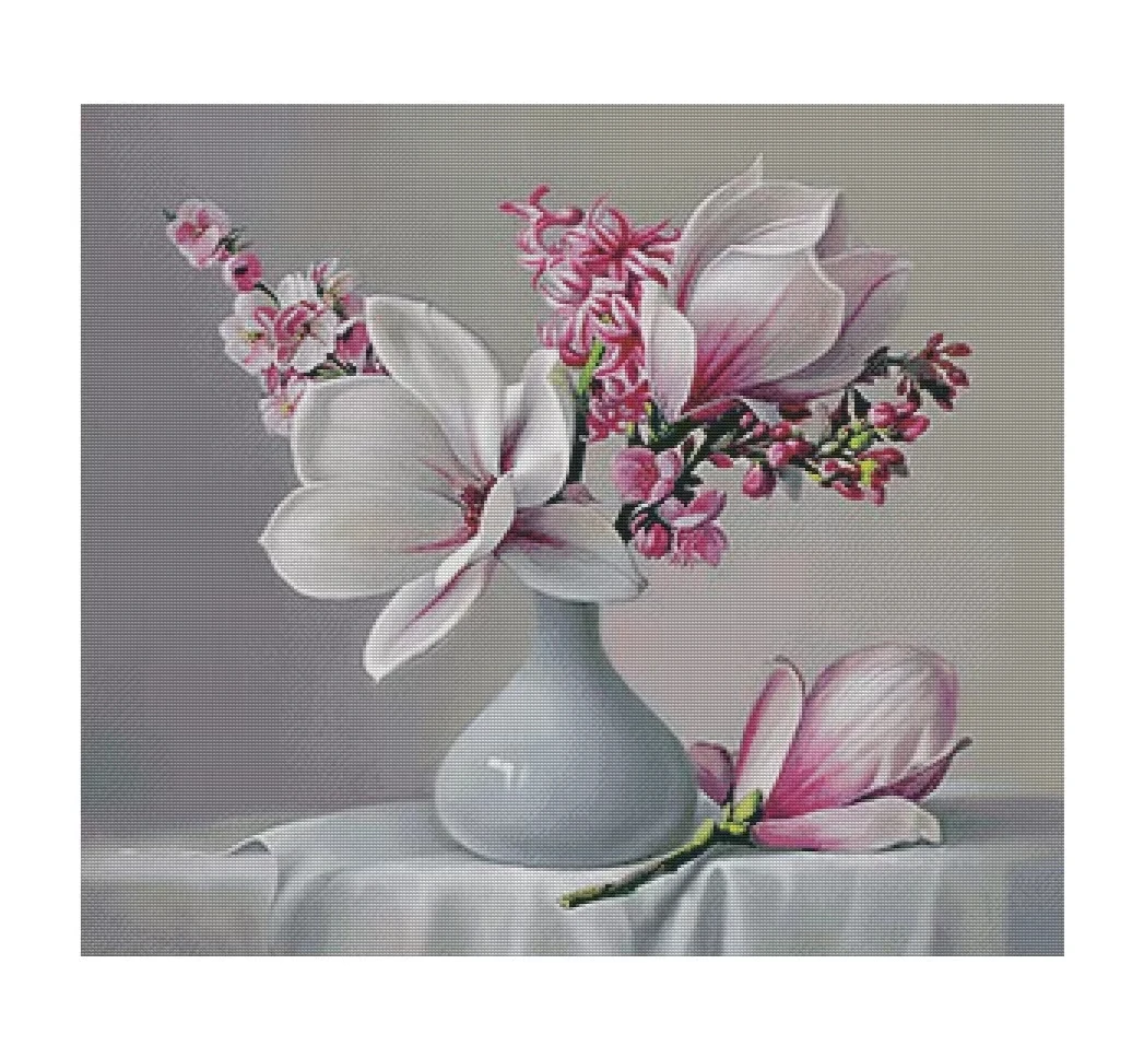 Magnolia flower Bouquet vase 18CT 14CT Unprinted Top Quality Cross Stitch Kits Embroidery Art DIY Handmade Needlework Home Decor