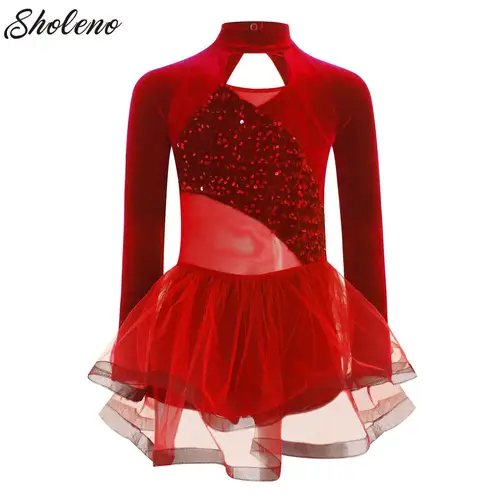 Imagen 1 del producto Niños Niñas Ballet danza tutú sin mangas lentejuelas terciopelo empalme bailarina gimnasia patinaje Leotardos puesta en escena Ropa de baile