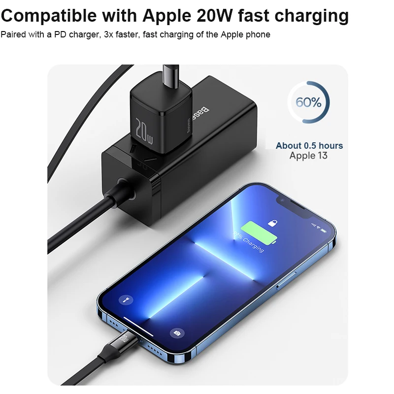 Baseus 3-in-1 Data Cable Typec Charger Cable 100W Fast Charging USB C Type Cables for iPhone13 12 PD20W Huawei MacBook Notebook