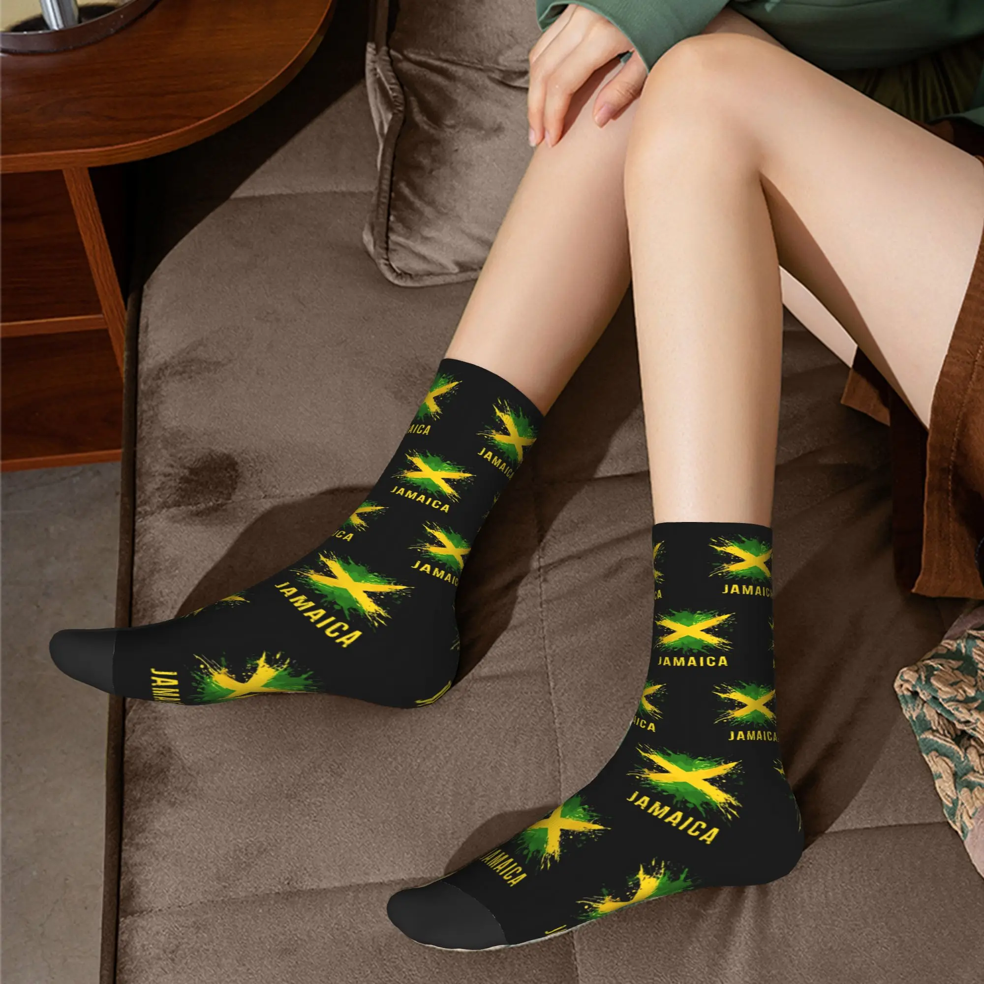 Custom Jamaica Men Women Crew Socks Unisex Cool Classical Jamaican Flag Spring Summer Autumn Winter Dress Socks