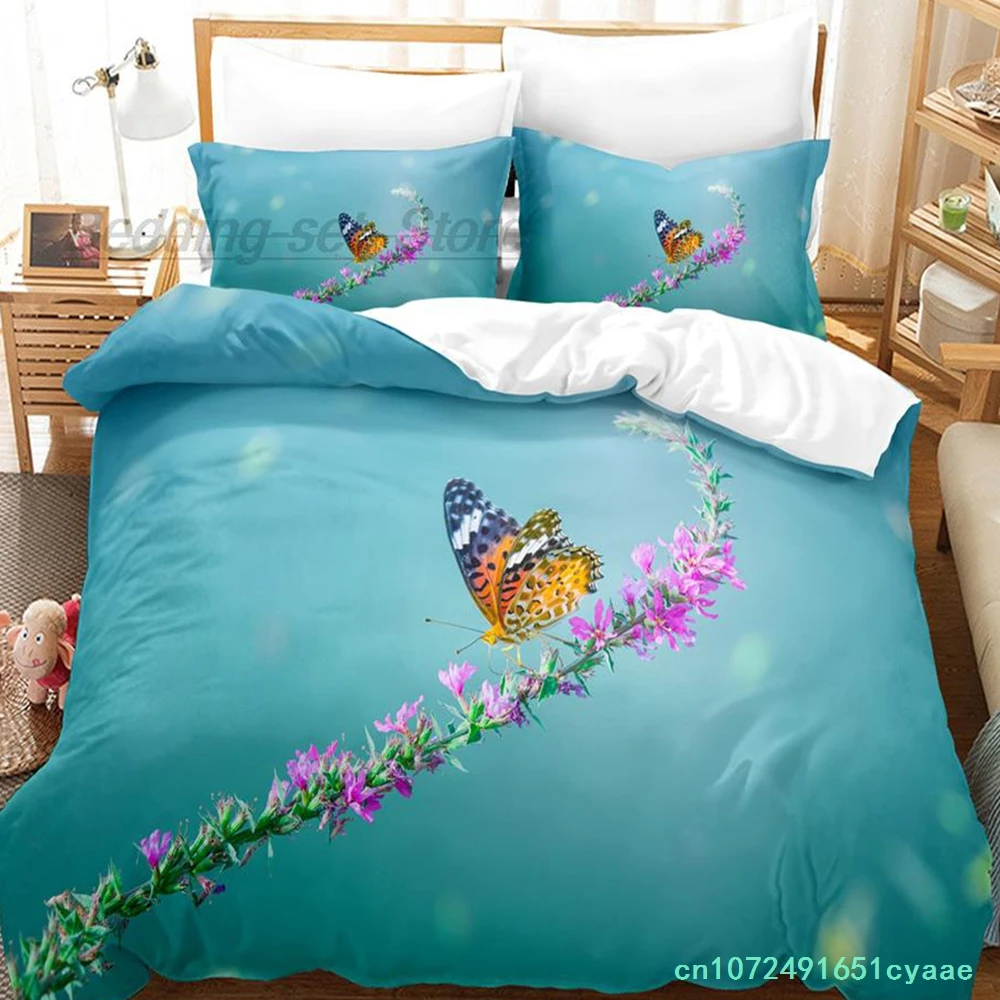 Flowers And Butterflies Bedding Set Single Twin Full Queen King Size Bed Set Aldult Kid Bedroom Duvetcover Sets Beautiful Insect