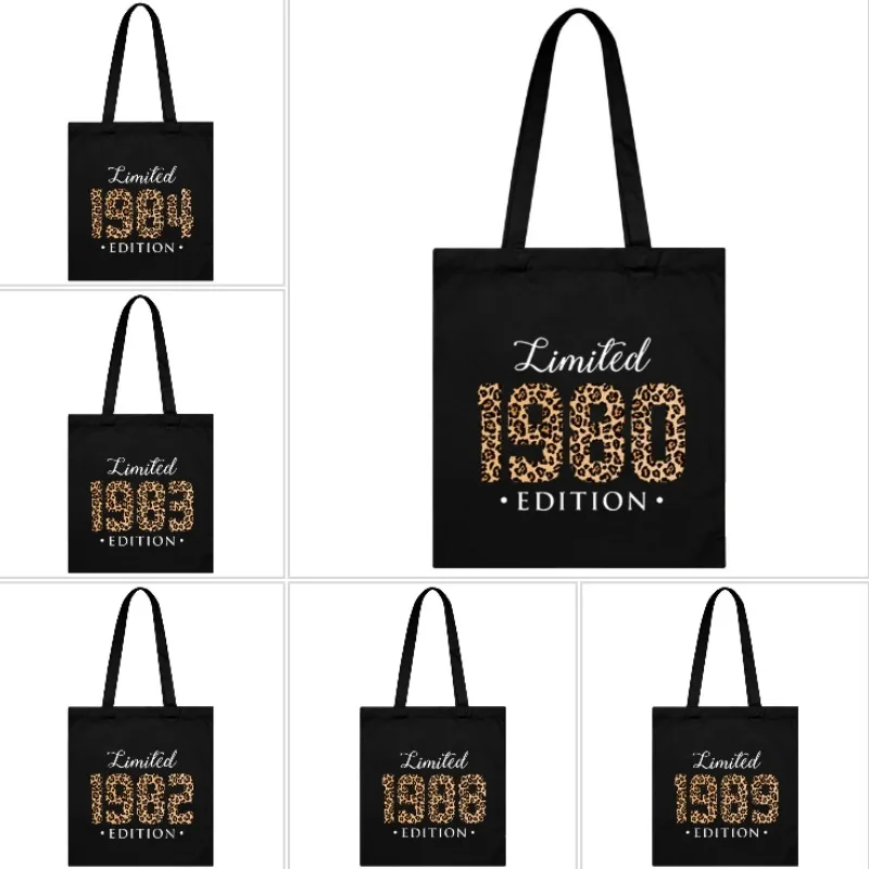 

Limited 1984 Edition Print Women Handbags Canvas Shopping Bags 1980~1989 Leopard Design Folding Eco-Friendly Tote Bags for Women