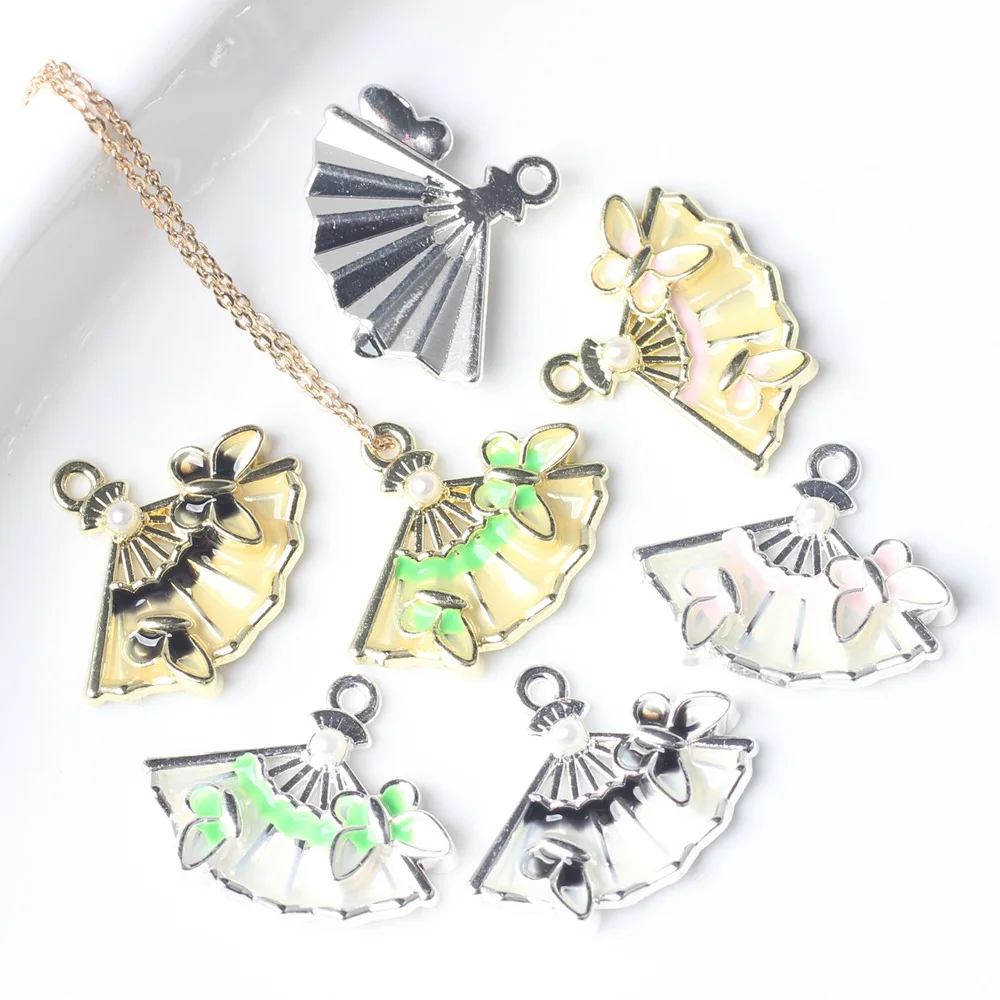 

10Pcs/pack Simple Alloy Chinese Wind Drip Oil Folding Fan Pendant DIY Bracelets Necklaces Jewelry Accessories