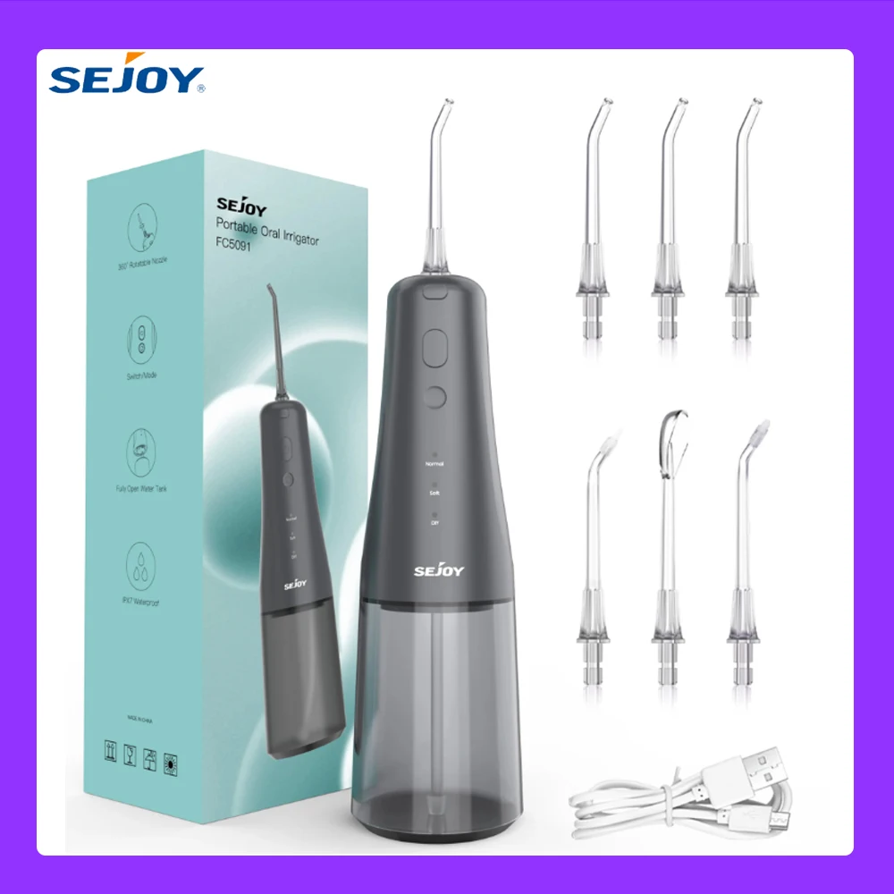 

SEJOY Oral Irrigator USB Rechargeable Water Flosser Portable Dental Water Jet 300ML Water Tank Waterproof 4 Model Teeth Cleaner