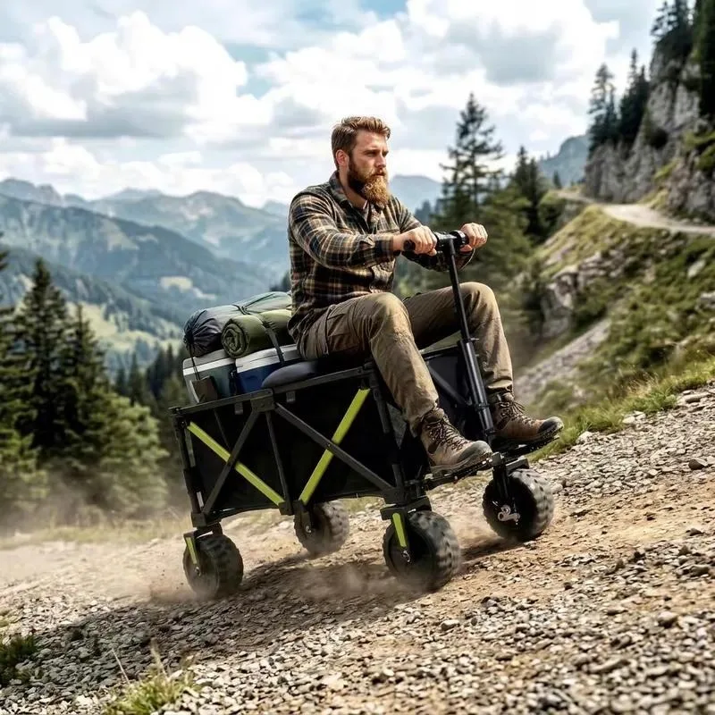 Electric Enclosed Garden Car 4 Wheel Foldable Multipurpose Trolley with Seat Ride Customizable All Terrain Solid Tires