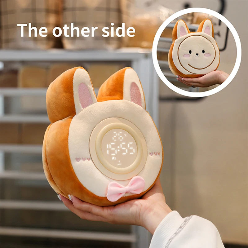 Cute bunny plush alarm clock light to accompany sleep at night and wake up children in the morning cartoon doll is a great gift