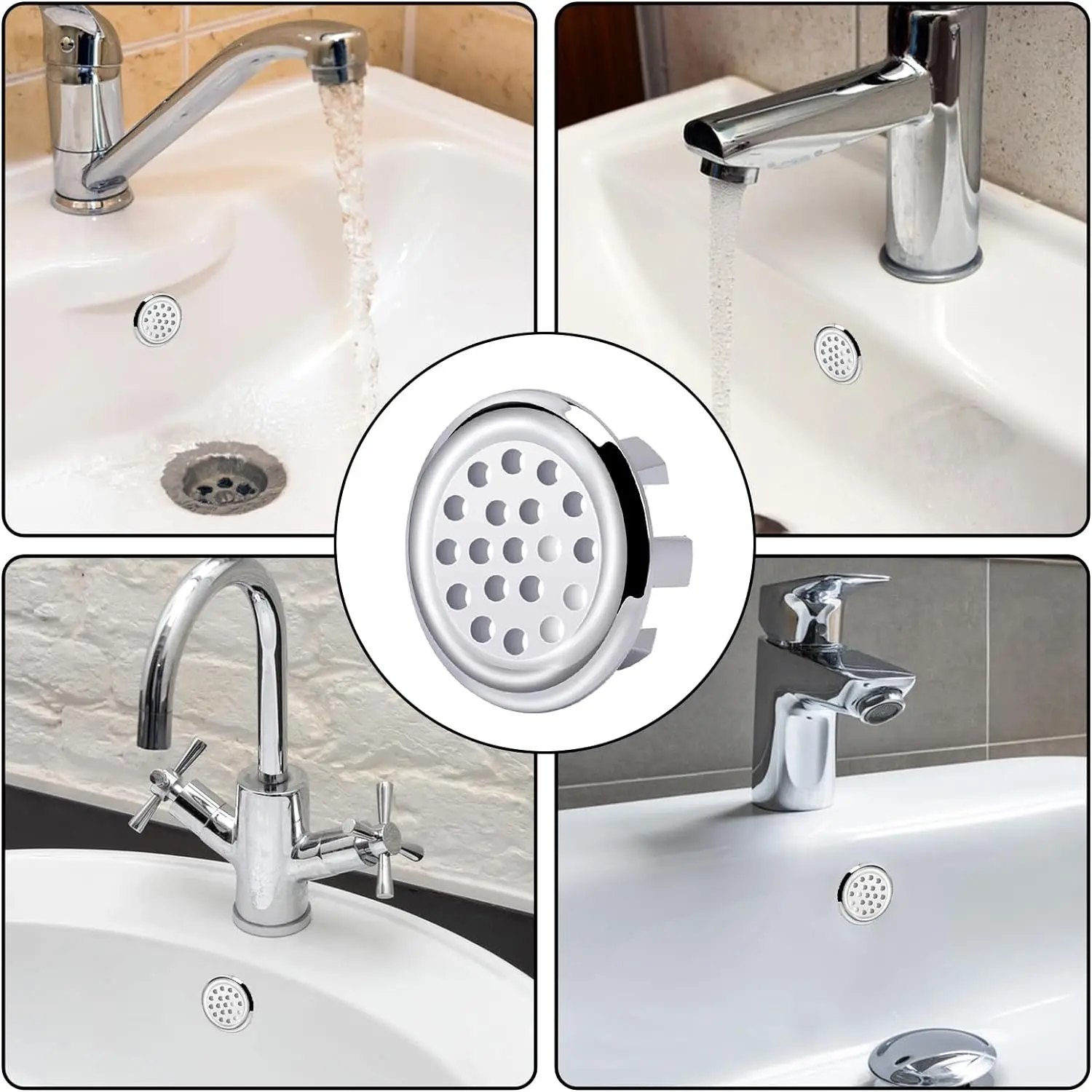 Round Sink Hole Overflow Cover Household Wash Basin Hollow Overflow Ring Bath Drain Cap Plug Covers Kitchen Bathroom Accessories