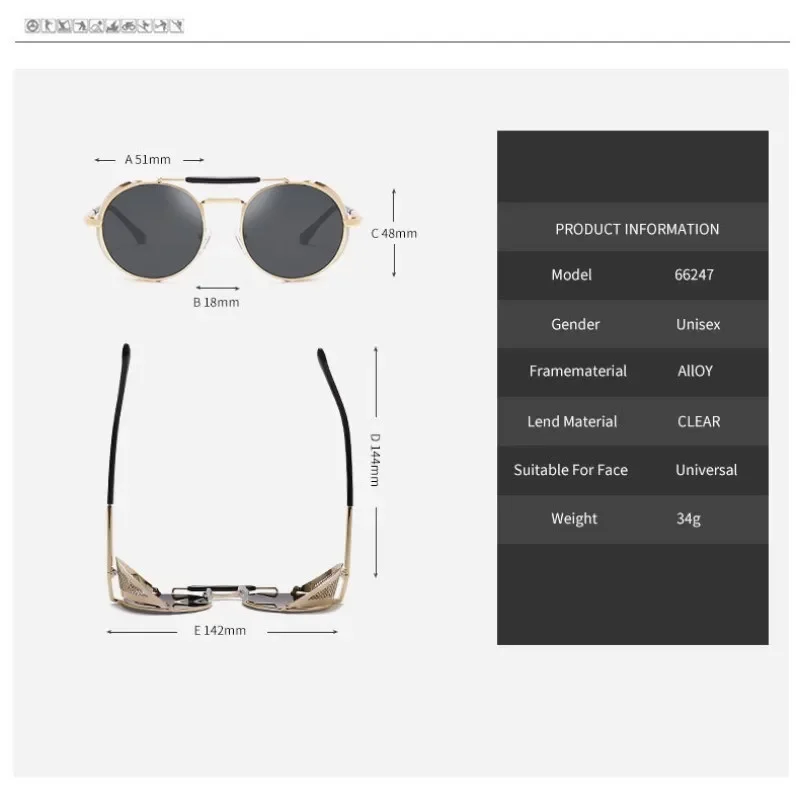 Retro Steampunk Sunglasses Personality Windshield Frame Round Color Film Reflective Cool Lens Knight\'s Glasses UV400 Protection