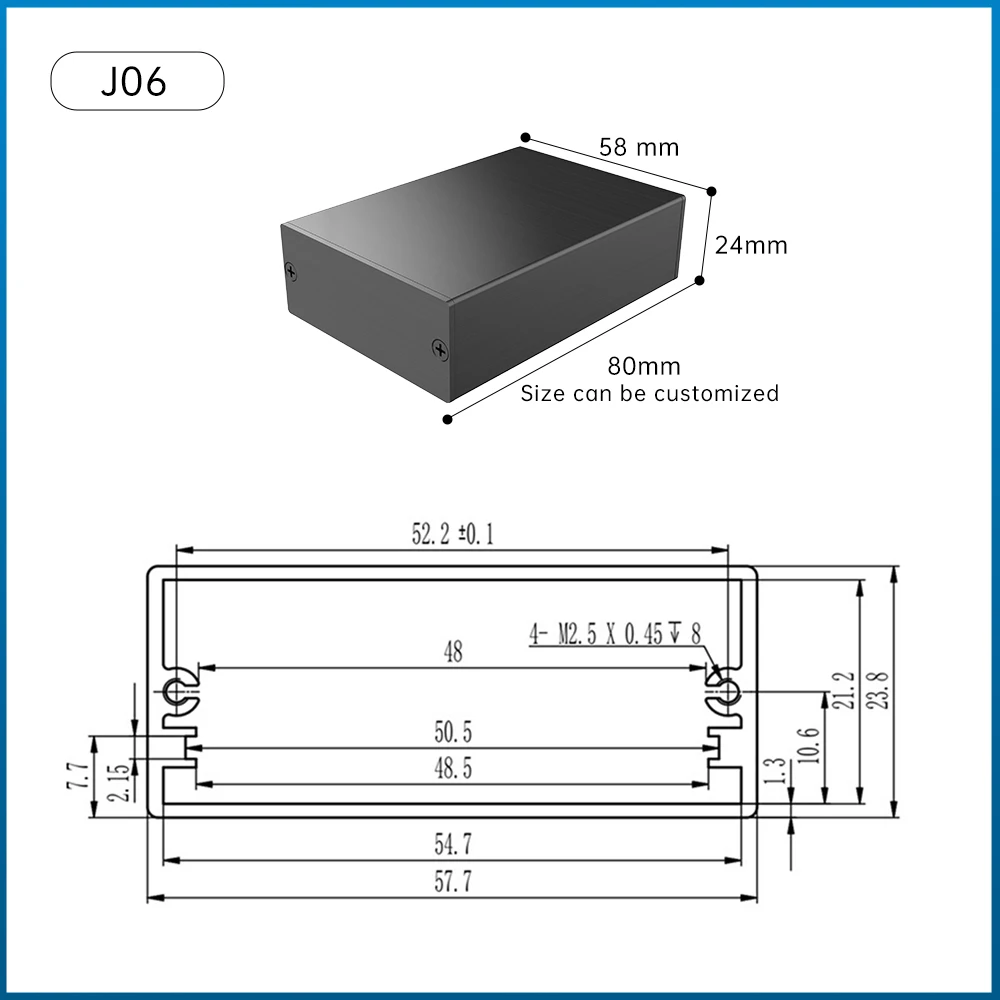 Sheet Metal Extrusion Housing Integrated Case Custom Power Module Electronic Box Aluminum Extruded Pcb Enclosure J06 58*24MM