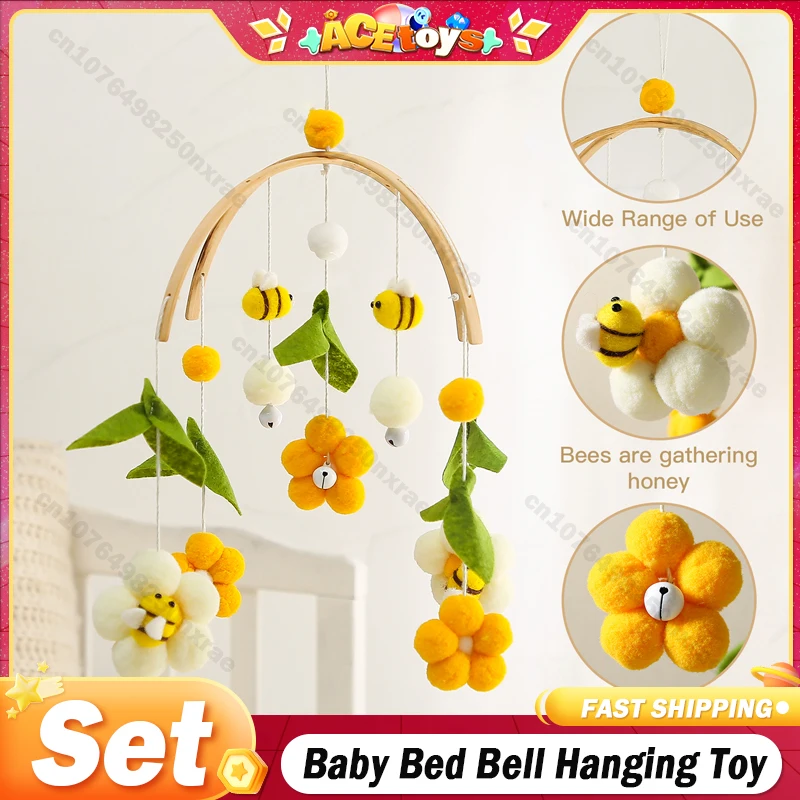 Baby Bed Bell Hanging Toy 0-12 Months Newborn Wooden Mobile Music Box Rattle Toy Crib Holder Bracket Infant Bed Bell Gifts