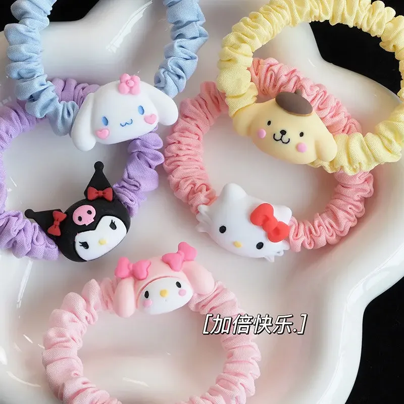 Bonito feminino coração laço de cabelo sanrio casal acessórios para o cabelo pulseira dupla finalidade pequena faixa de borracha crianças bebê headwear corda