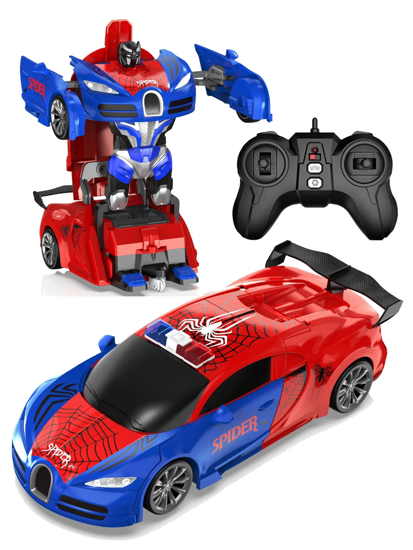 

1:20 Spider Remote Control Car Transforming Robot Toy, 2.4Ghz RC Sports Car with One-Button Transform, Spider Web Design, Ch