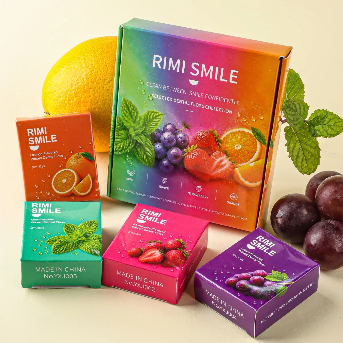 Flavored Dental Floss, 50m/55yd Waxed Dental Floss, Mint, Grape, Strawberry & Orange, Portable Teeth Cleaning Floss, Single Flav