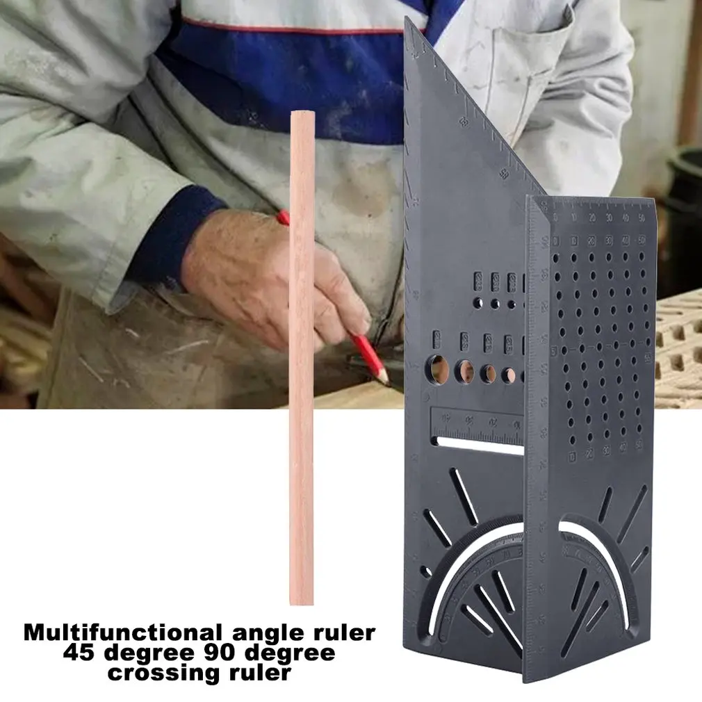 ไม้บรรทัด3D 45องศา90องศาเกจวัดข้อต่องานไม้ไม้บรรทัดเกจวัดสายแบบประกบเทมเพลตเครื่องมือสำหรับทำเครื่องหมาย
