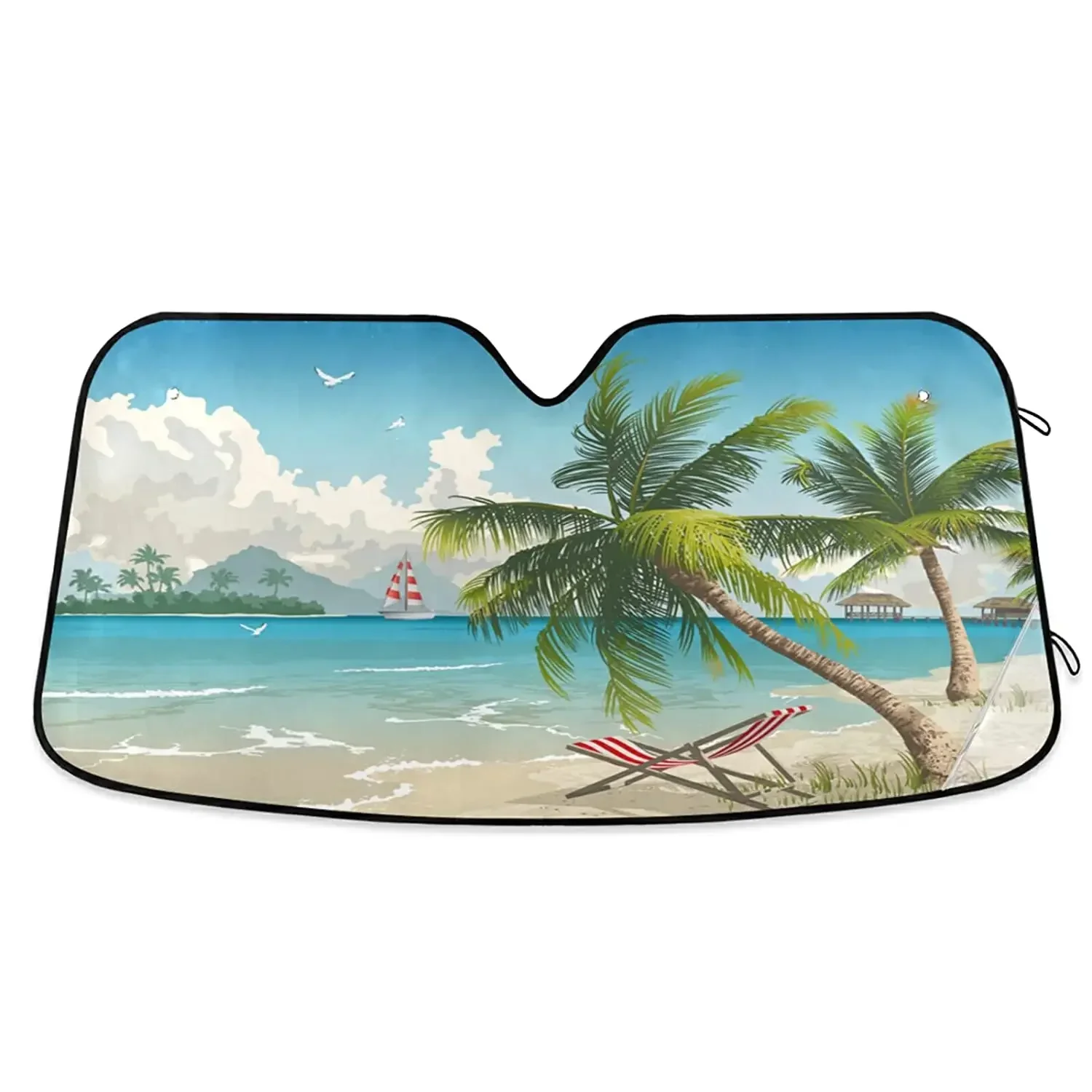 

Hawaii Tropical Beach Car Windshield Sun Shade UV Rays Sun Visor Protector Foldable, Keep Vehicle Cool Protect Car from Sun Heat