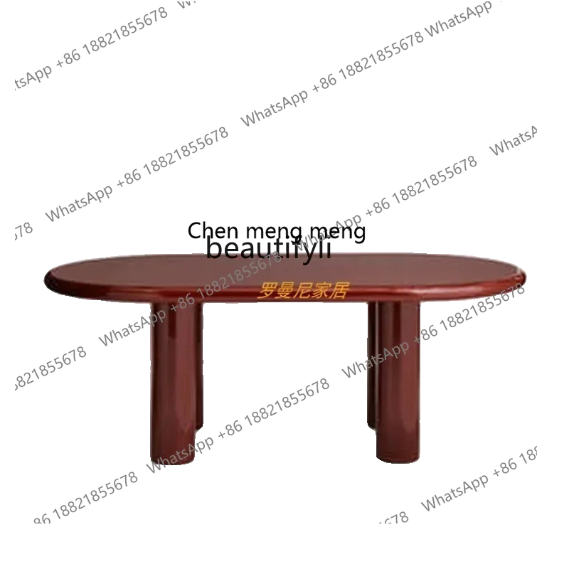 178cqySolid wood dining table wabi-sabi wind oval glossy red desk simple small apartment negotiation table