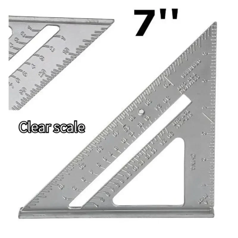 Regla triangular de aleación de aluminio de 7 ", regla de ángulo engrosada precisa, regla triangular de medición de carpintería de aleación de aluminio