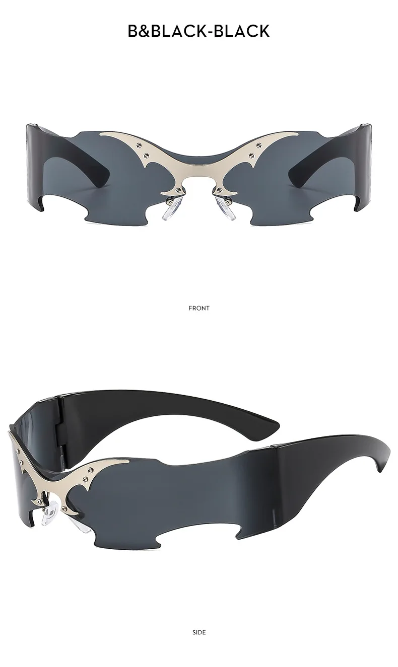 Y2K Punk Randlose einteilige Maske Sonnenbrille Damen Herren 2026 Luxusmarke Kleiner Rahmen Steampunk Wrap Around Shield Brillenschirme – Detail 12