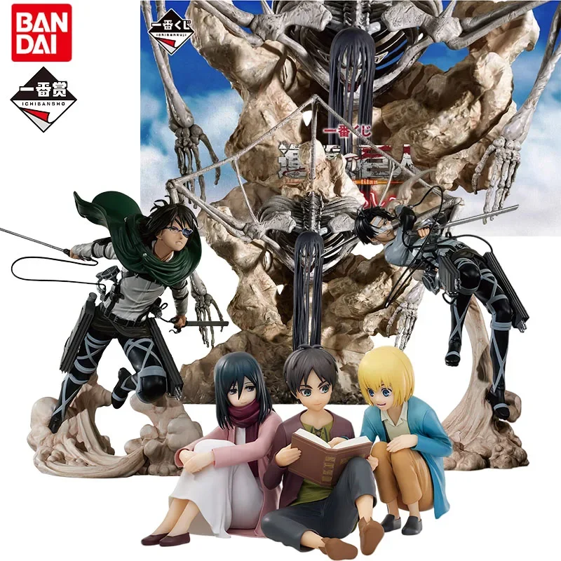 

Genuine Bandai Ichiban Attack on Titan Anime Figure Eren Jaeger Levi Ackerman Hanji Zoe Action Toys Kids Gift Collectible Model