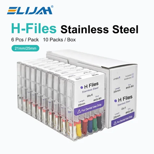 ELIJAH, 10 cajas/paquete, limas H de uso manual Dental, 21cm, 25mm, lima de conducto radicular endodóntico de acero inoxidable, herramientas de tratamiento de odontología