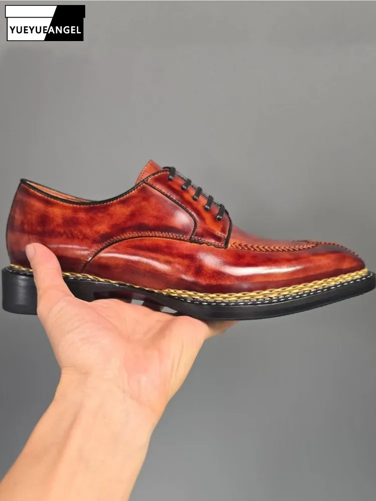 Handmade Design Genuine Leather Dress Shoes Office Men Lace Up Business Casual High Quality Horsehide Vintage Oxford Shoes Male