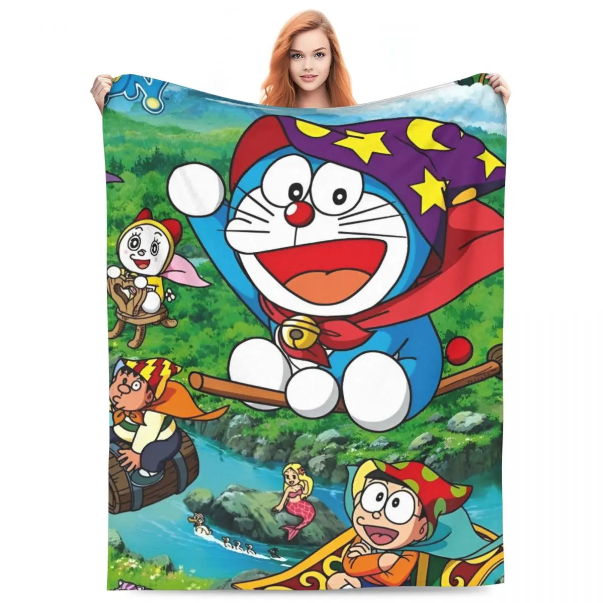 Cartoon D-Doraemon Blankets Soft Warm Novelty Plush Throw Blanket For Couch Bed Travel Office Flannel Bedspread Bed Cover