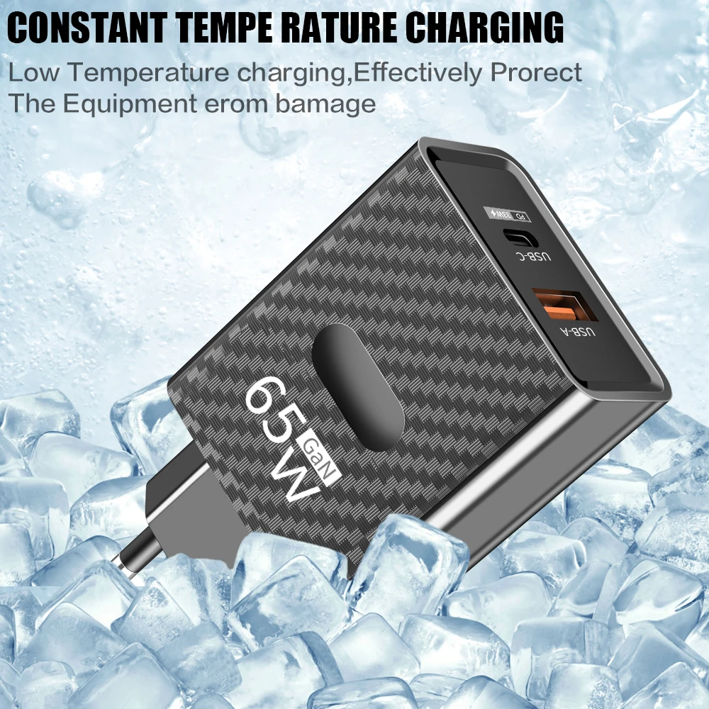 65W GaN USB PD Fast Charger Type C QC3.0 High Speed Charging Adapter Mini Compact Wall Plug for iPhone Samsung Xiaomi Smartphone