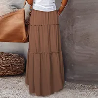 Women long skirt Fashion Solid Color Long Skirts Elastic Waist faldas Loose Casual High Waist saia Versatile Half-Body Dress 2