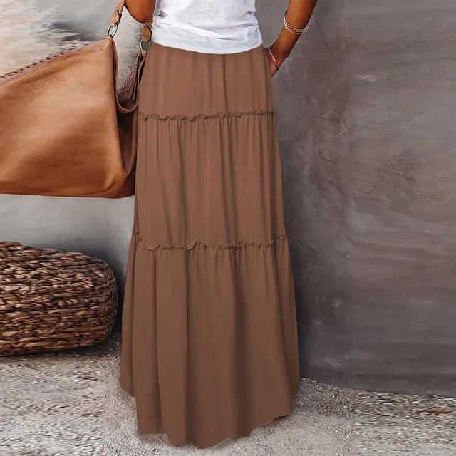 Women long skirt Fashion Solid Color Long Skirts Elastic Waist faldas Loose Casual High Waist saia Versatile Half-Body Dress 2 Women Long Skirt Fashion Solid Color – view 2