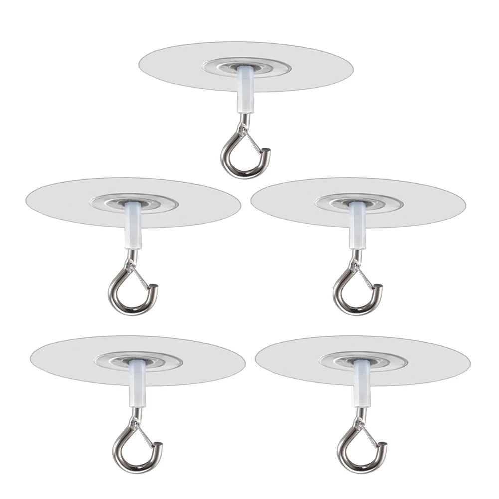 5Pcs No Punching Hooks Ceiling Hooks Wall Hooks With Metal Safety Lock Heavy Duty Ceiling Hooks Can Hanging 2 Pounds Of Weight