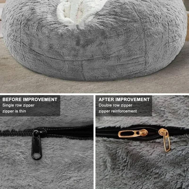 Extra Large Memory Foam Lazy Filling Giant Round Beanbag Living Room Bean Bag Sofa Chair Bed Lazy Sofa Beanbag Fake Fur Beanbag