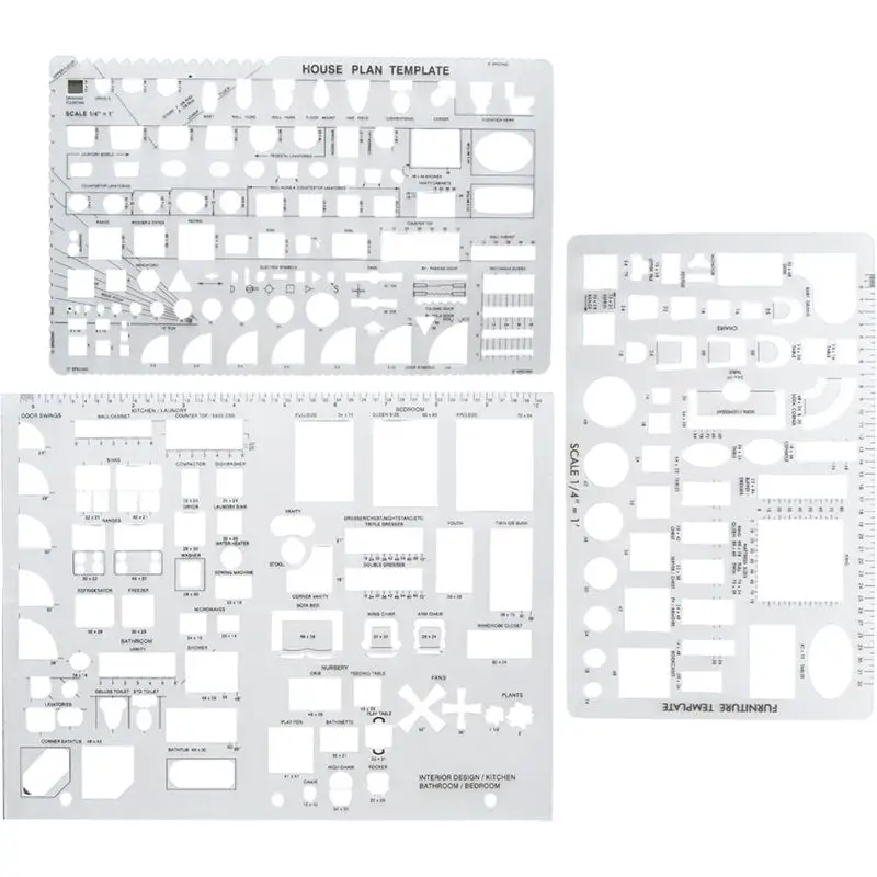 3PCS Templates Architectural Drafting Tools, Reusable Stencils For Drawing & Drawing Tools-AEF7