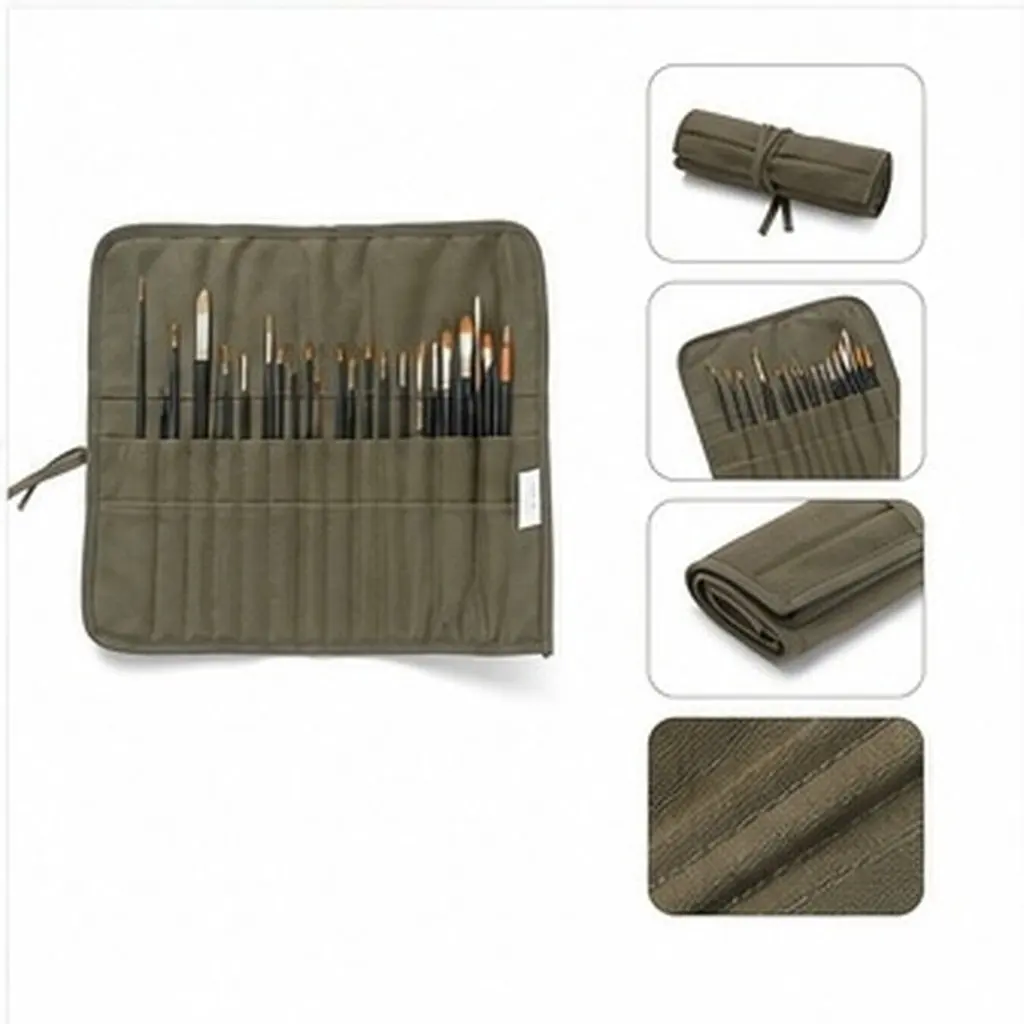 Canvas Painting Brush Holder Bag Up Style 42x32.5cm Organized Pouches for Fine Art Calligraphy Brushes Storage