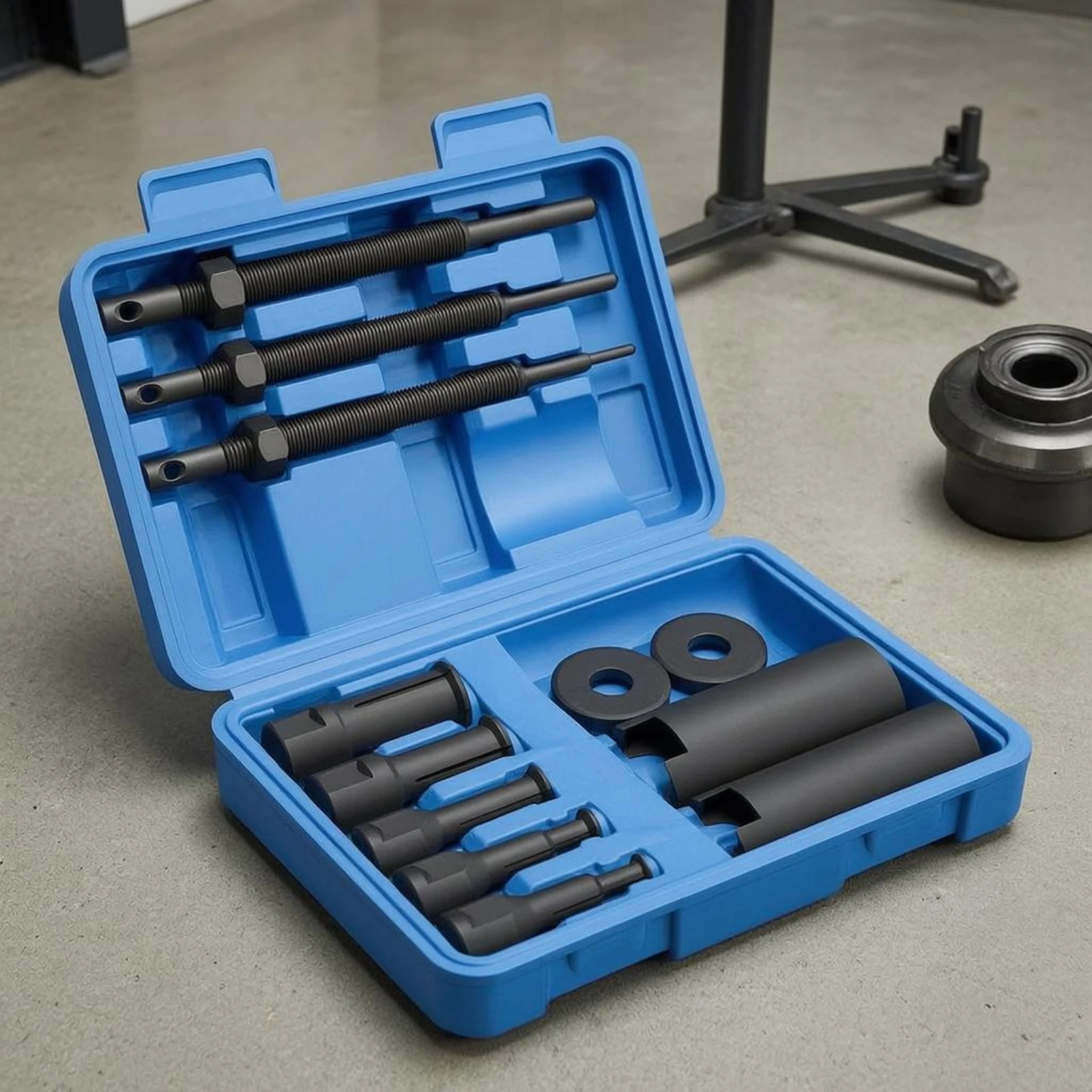 Inner Collar Bearing Puller Hard Plastic Case Bearing Removal Tool Kit Threaded Puller Rod Kit Molded Interior Adapter Pieces