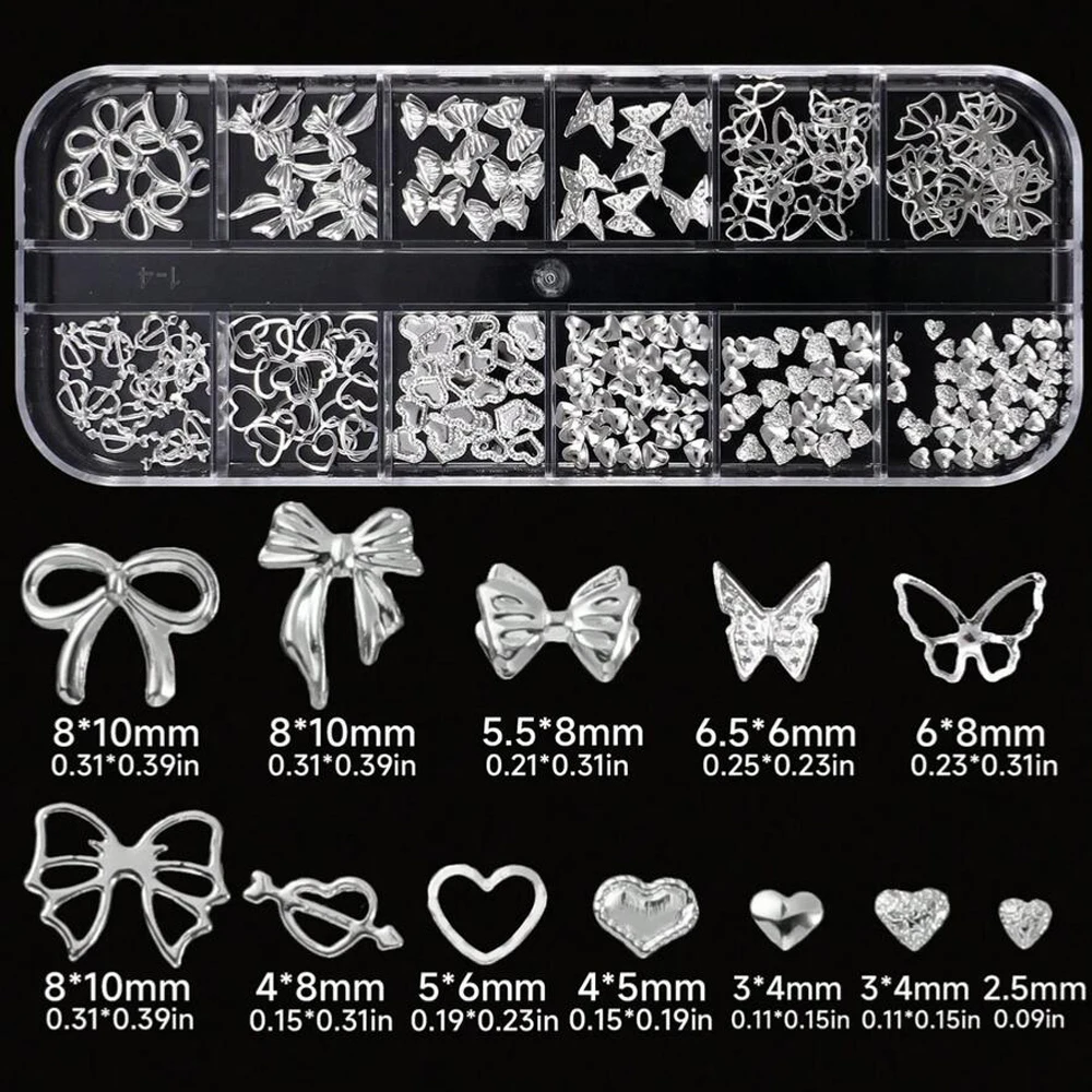 12grid Y2k Metal Silver Moon Stars Nail Rivets Studs 3D Metal Starlight Nails Design Rhinestones FlatBack Manicure Decoration E2