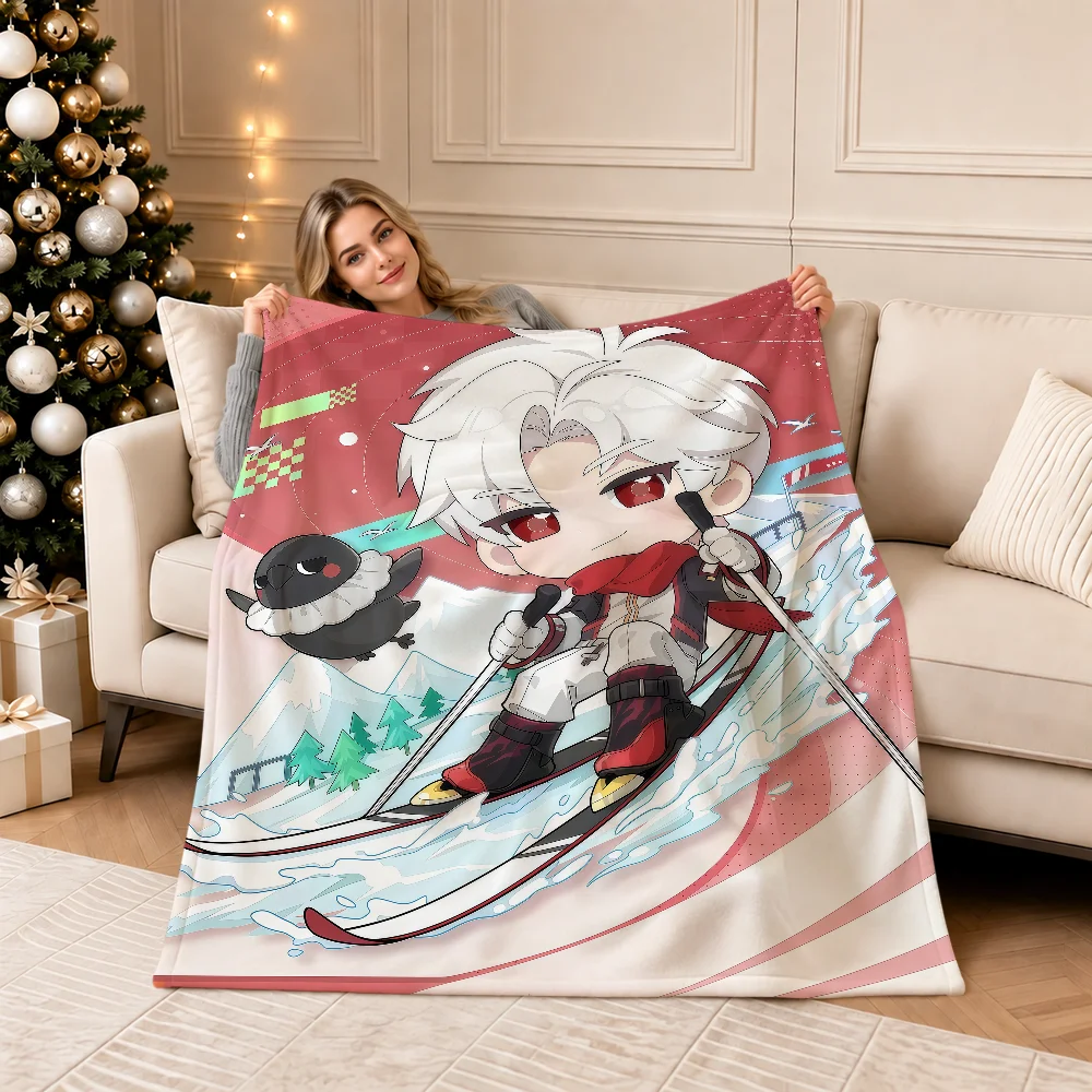 Sylus Ski Love And Deepspace Game Chibi Warm Soft Plush Blanket For Sofa Living Room Nap Home Bedroom Gift Flannel Pet Hogar